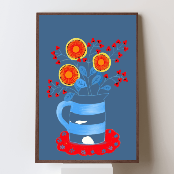 ყვავილები ლურჯ კერამიკაში